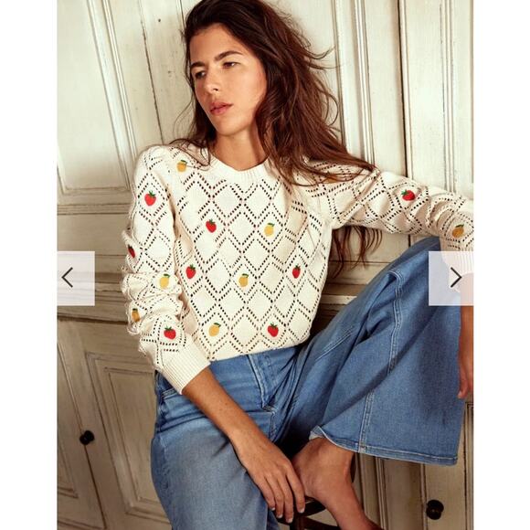 Boden Enid Embroidered Fruit Cotton Sweater Cream Knit Cottagecore S - Picture 9 of 9